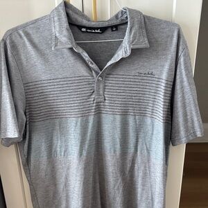 Travis Mathew Heather Gray Short-Sleeve Polo with Subtle Stripe